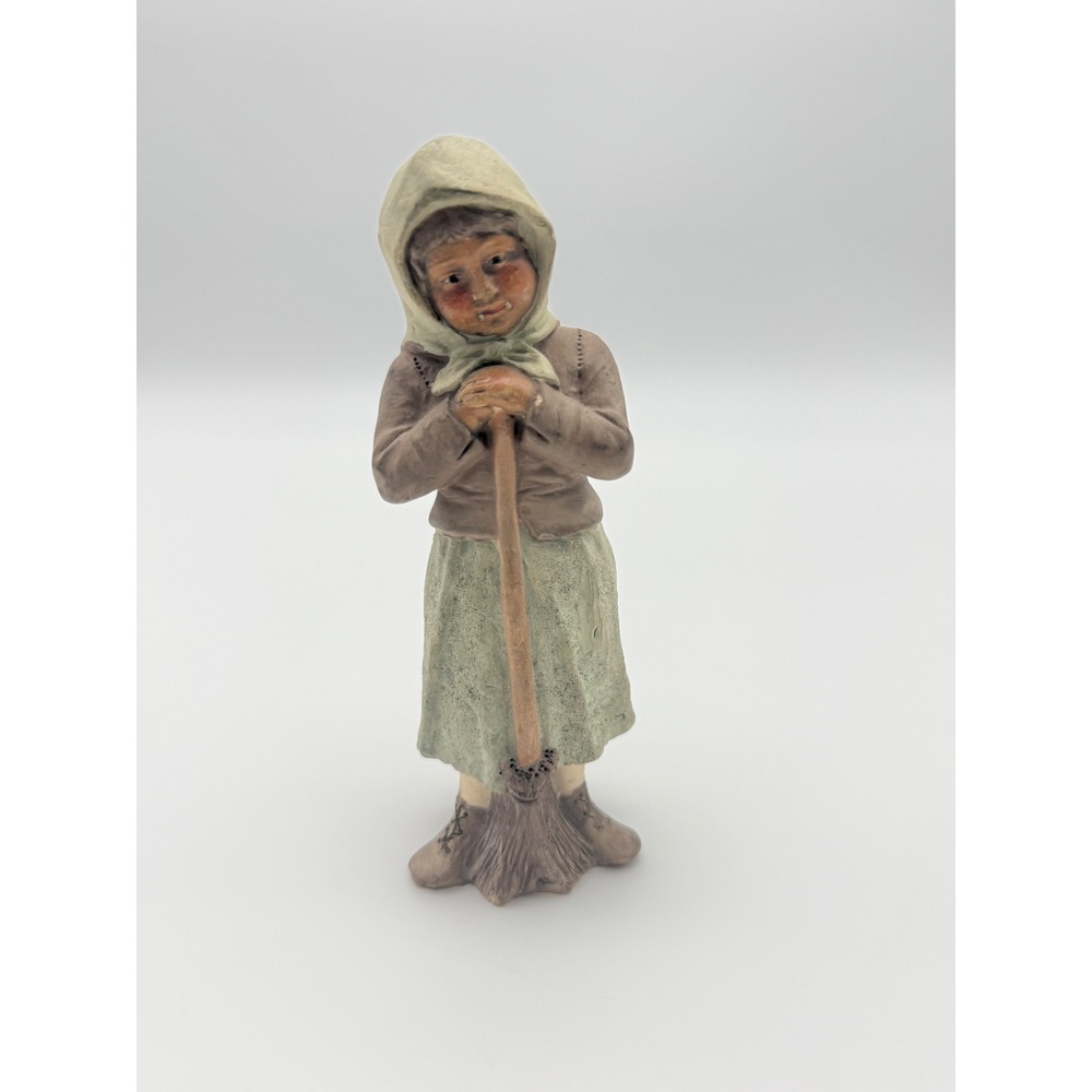 Vintage Dutch Girl with Broom Figurine Country Farmhouse Resin Home Decor 6"